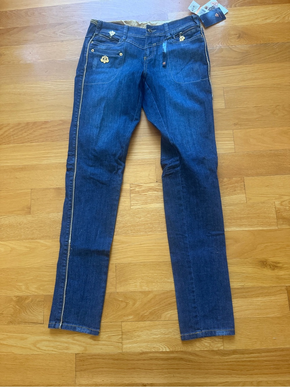 Dereon Blue Skinny Jeans with Gold Trim